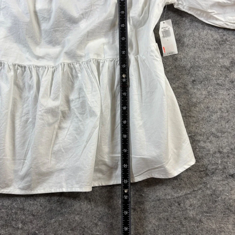 Old Navy Women's White Puff Sleeve Peplum Blouse Cut-Out Back Top Large